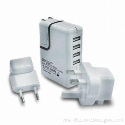 4-port USB Travel Charger for iPad, iPhone and iPad with 100 to 240V DC Input, 5V 1A Output